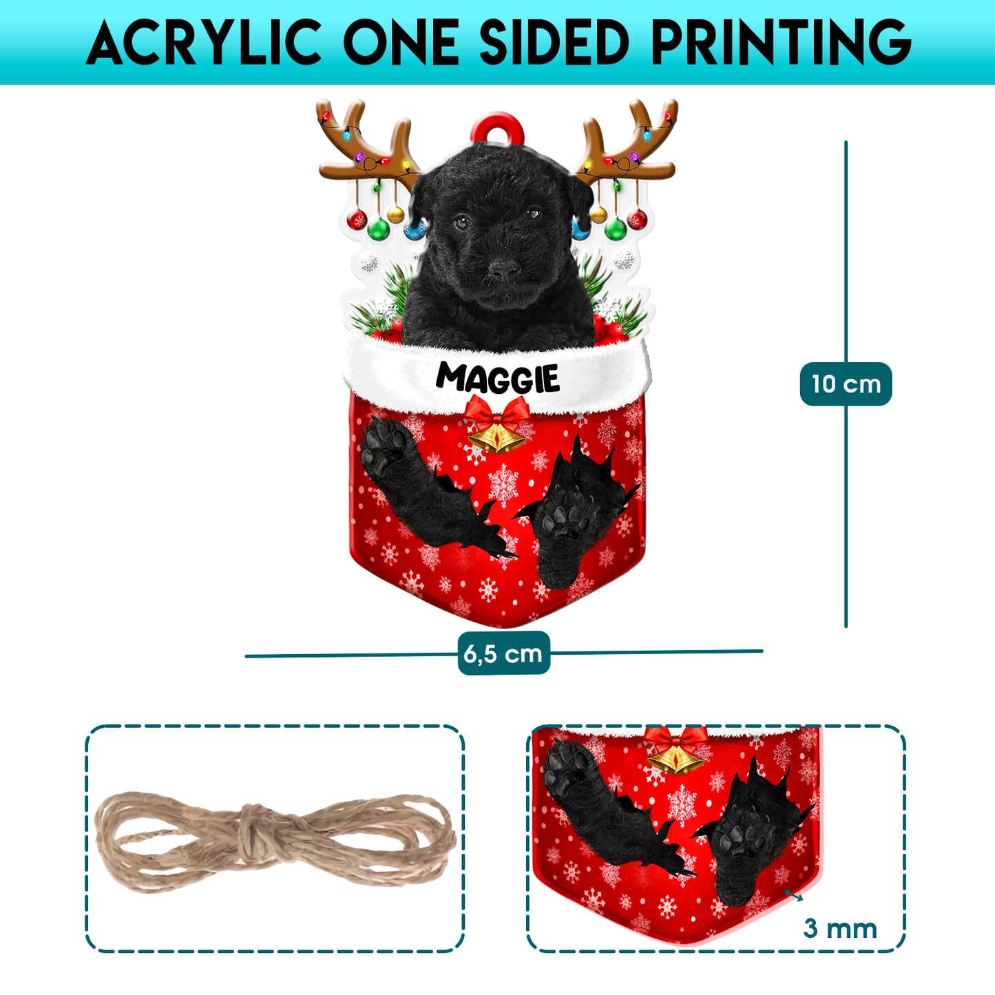 Personalized Black Puli In Snow Pocket Christmas Acrylic Ornament