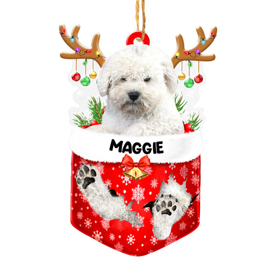 Personalized White Puli In Snow Pocket Christmas Acrylic Ornament