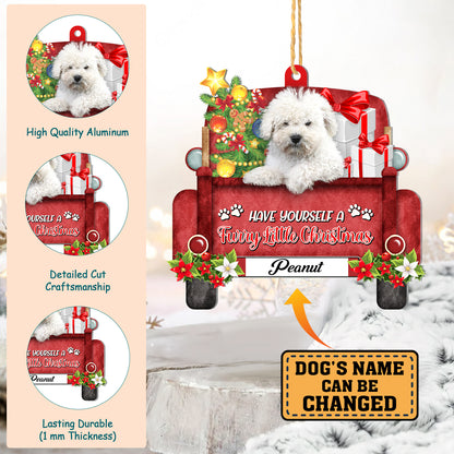 Personalized White Puli Red Truck Christmas Aluminum Ornament