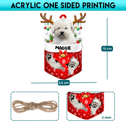 Personalized White Puli In Snow Pocket Christmas Acrylic Ornament