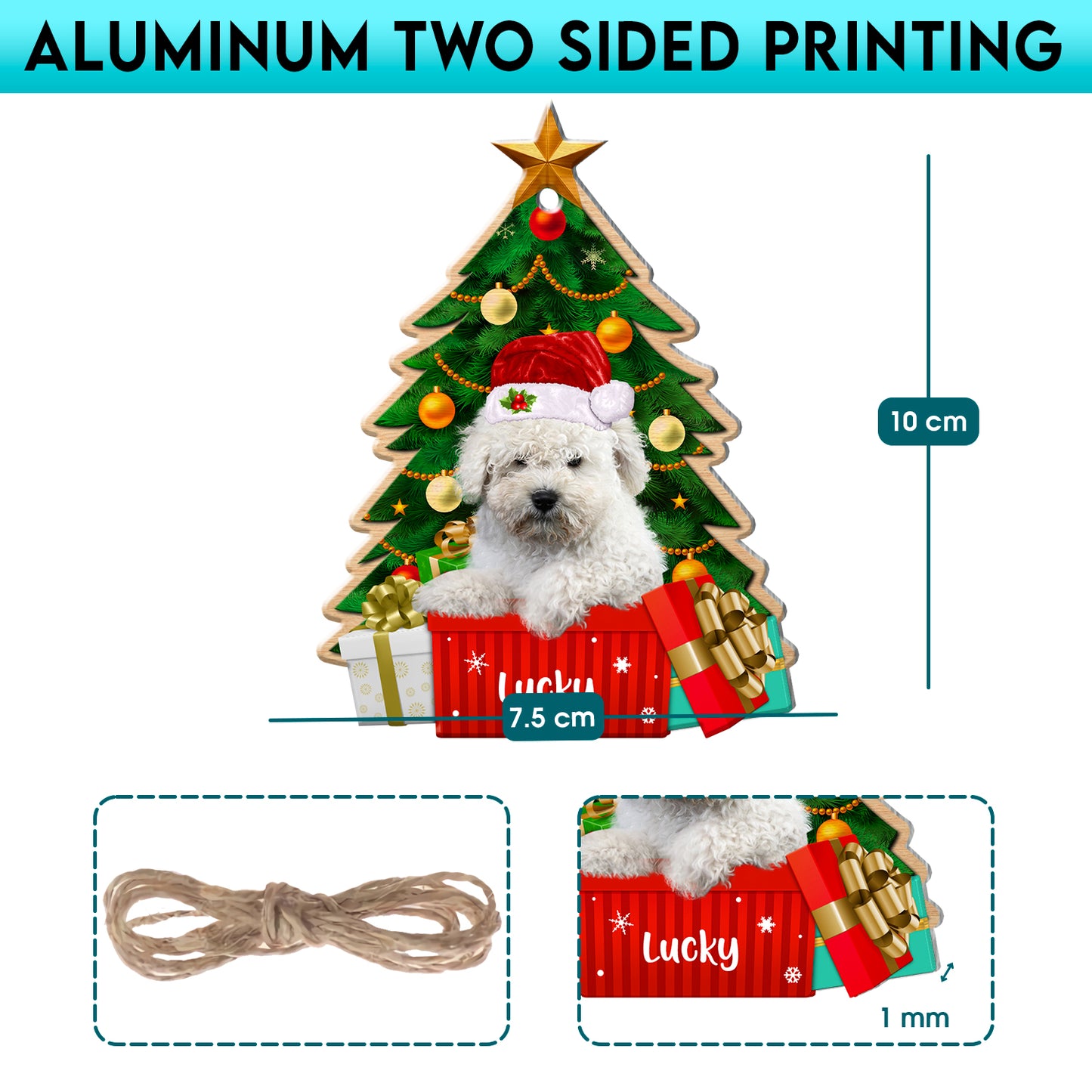 Personalized White Puli Christmas Tree Aluminum Ornament
