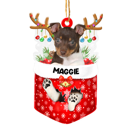 Personalized Rat Terrier In Snow Pocket Christmas Acrylic Ornament