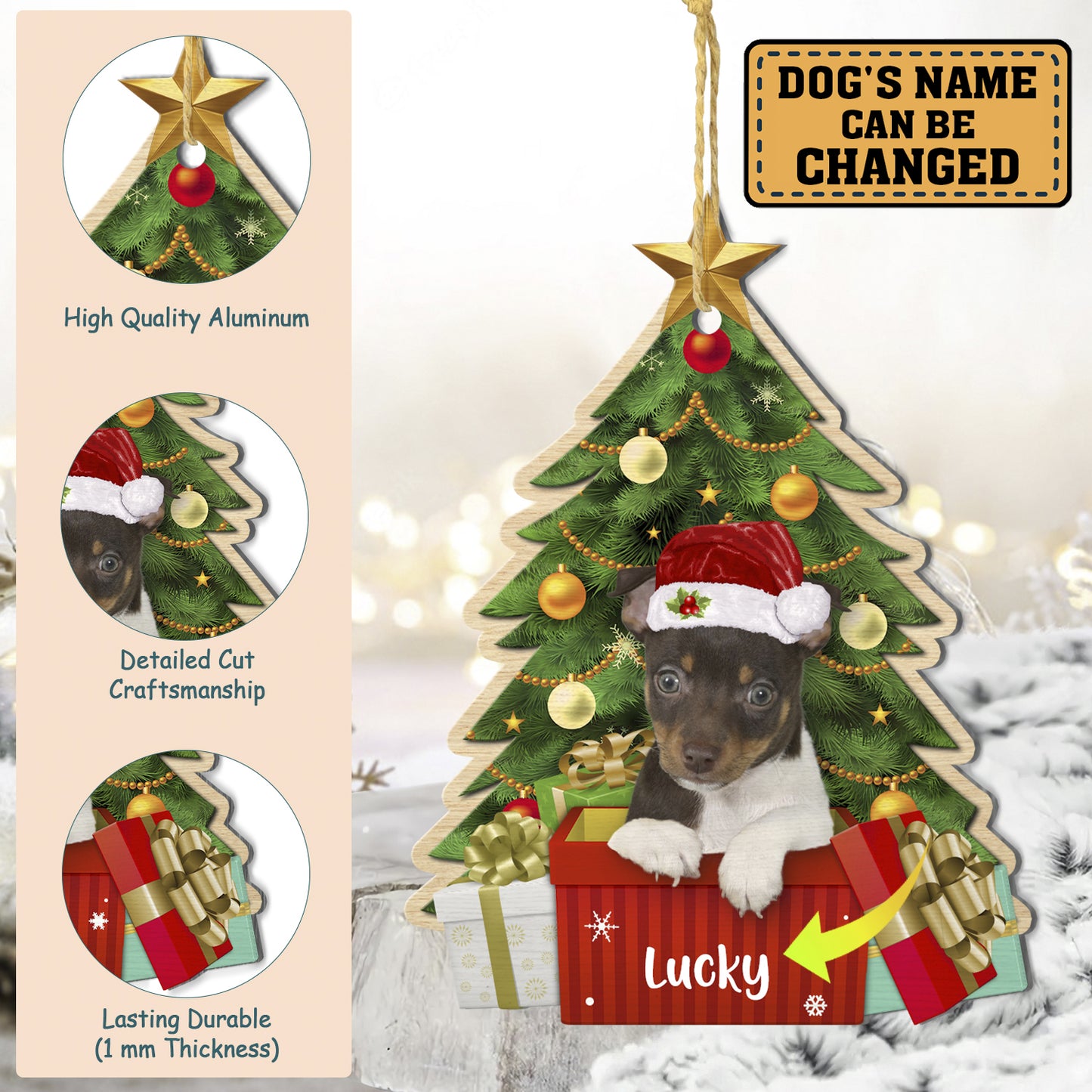 Personalized Rat Terrier Christmas Tree Aluminum Ornament
