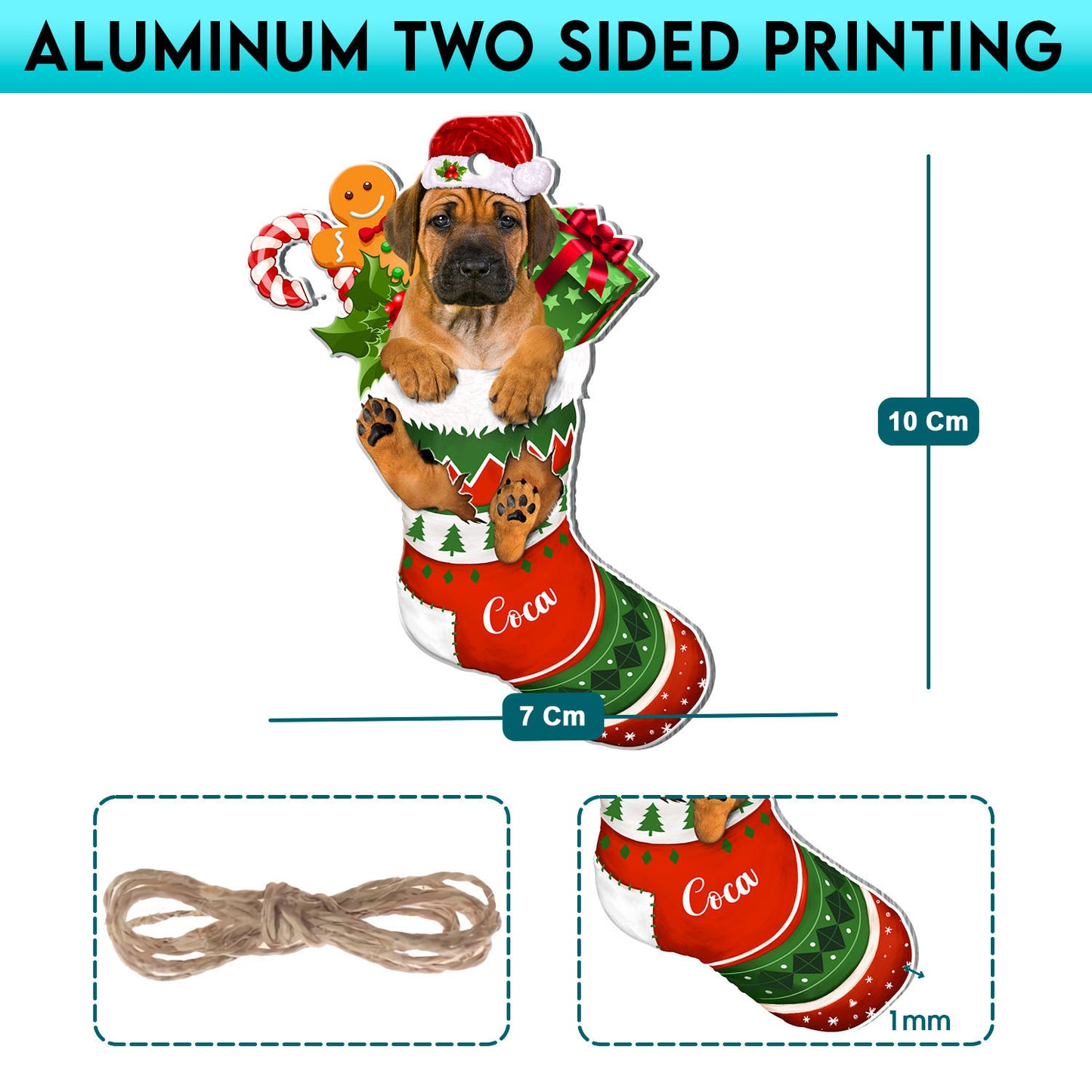 Personalized Rhodesian Ridgeback In Christmas Stocking Aluminum Ornament