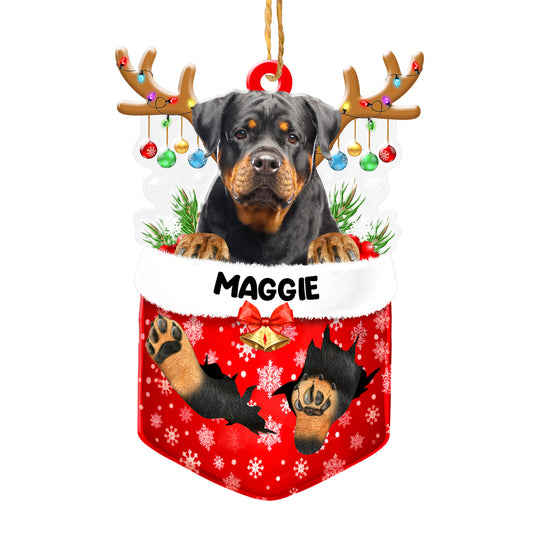 Personalized Rottweiler In Snow Pocket Christmas Acrylic Ornament