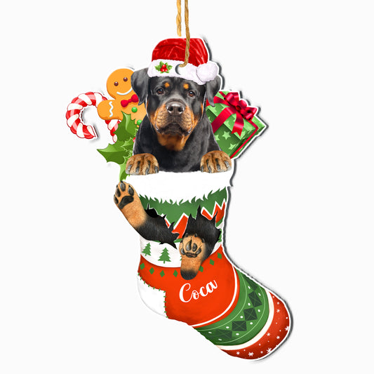 Personalized Rottweiler In Christmas Stocking Aluminum Ornament