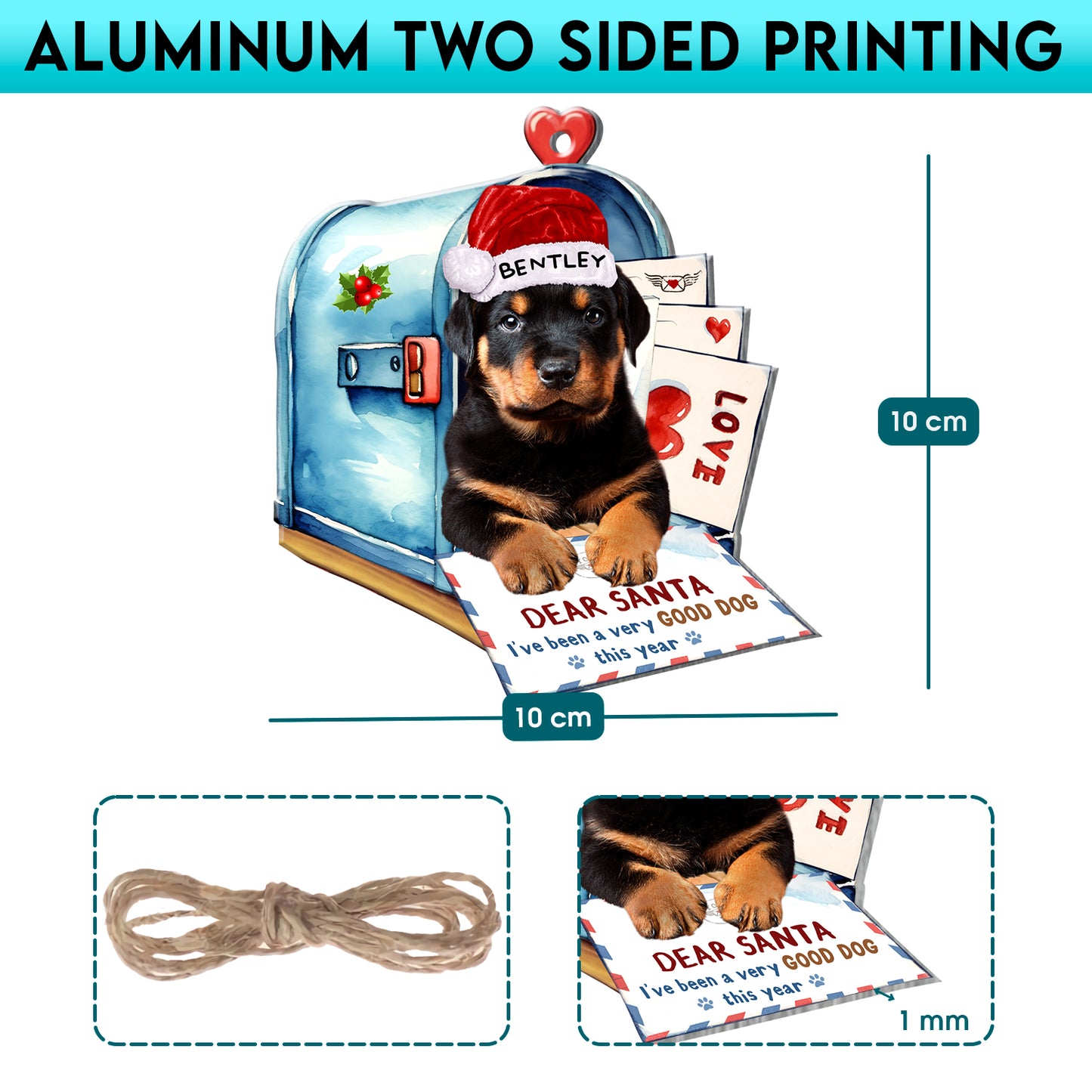 Personalized Rottweiler In Mailbox Christmas Aluminum Ornament