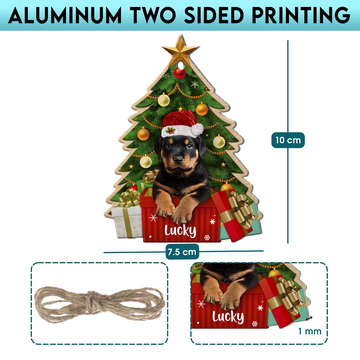 Personalized Rottweiler Christmas Tree Aluminum Ornament