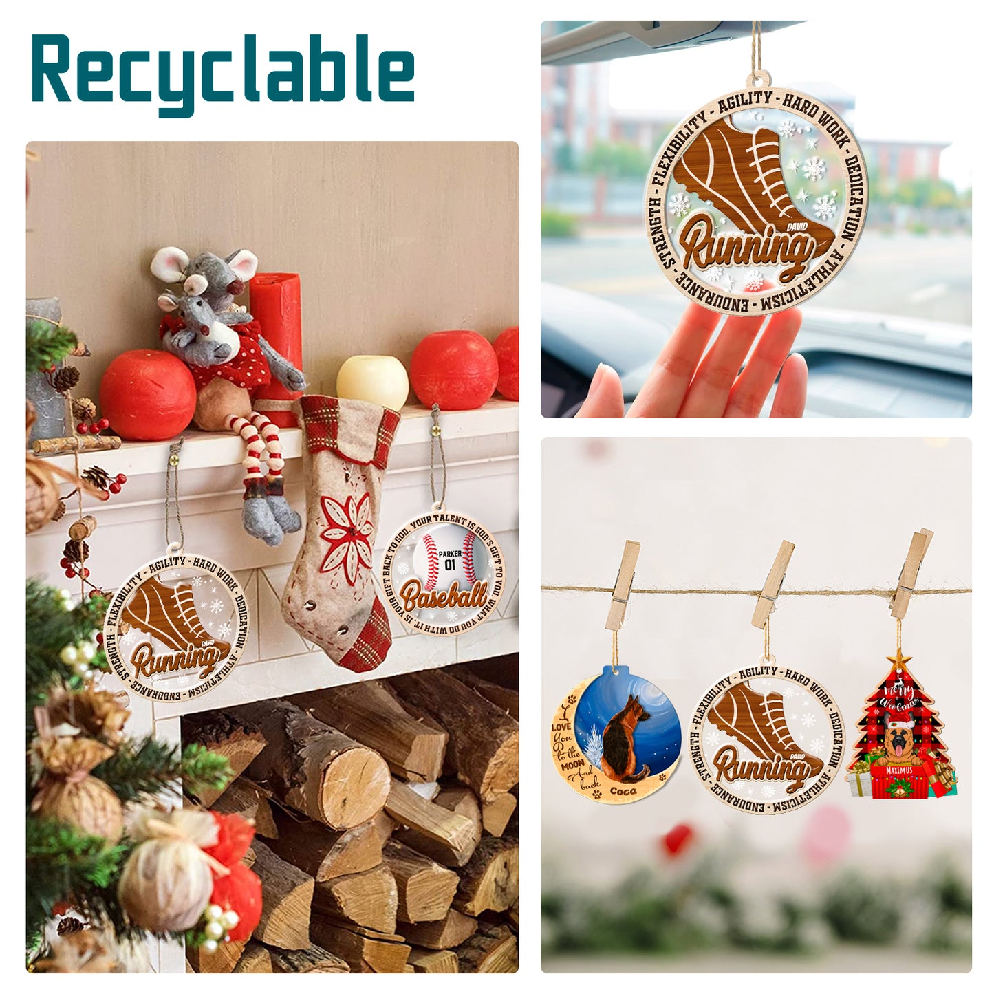 Personalized Running 2-Layer Wood & Acrylic Christmas Ornament