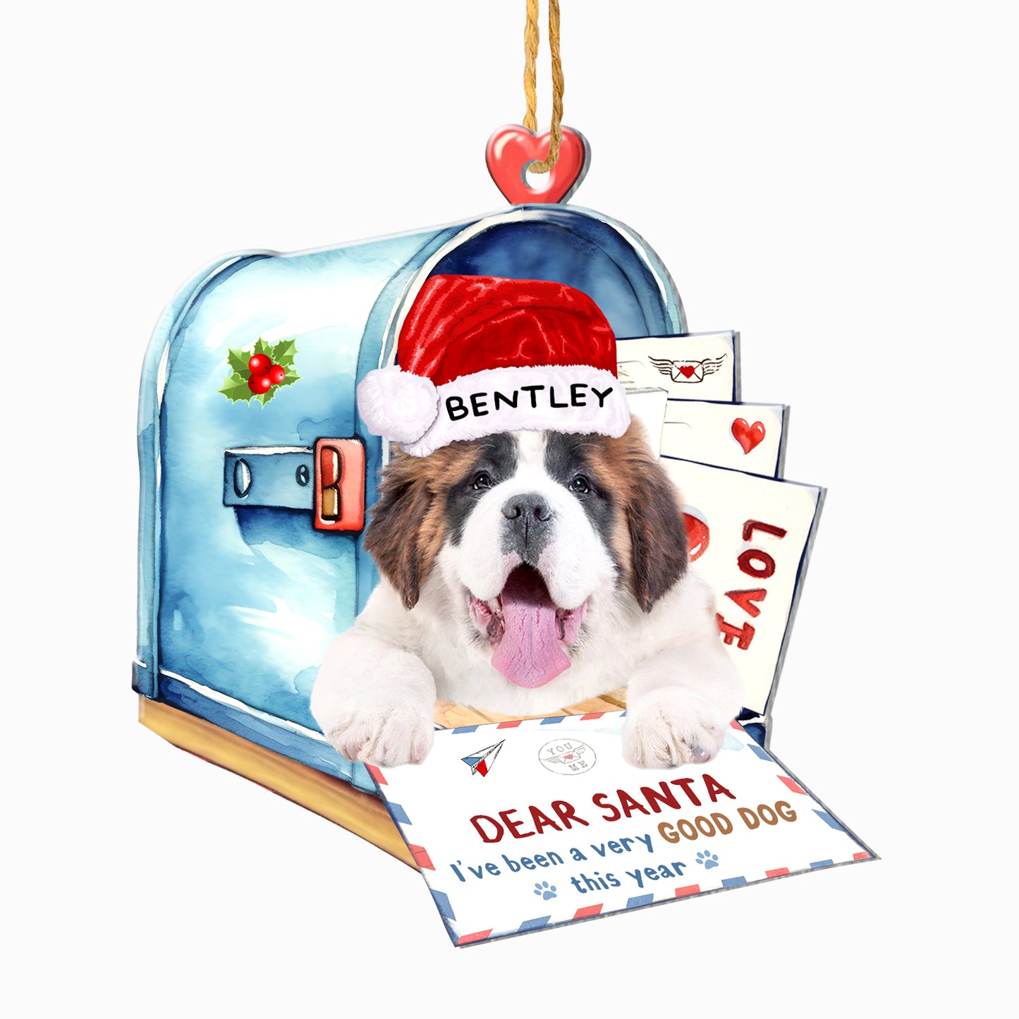 Personalized Saint Bernard In Mailbox Christmas Aluminum Ornament