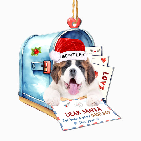 Personalized Saint Bernard In Mailbox Christmas Aluminum Ornament