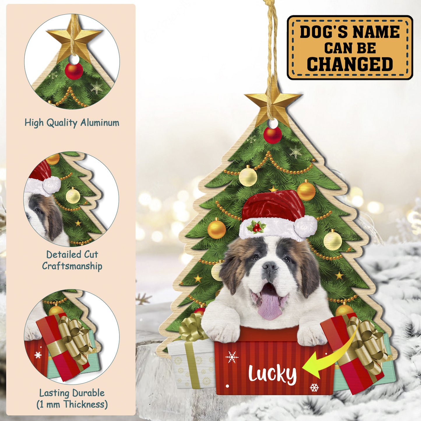 Personalized Saint Bernard Christmas Tree Aluminum Ornament