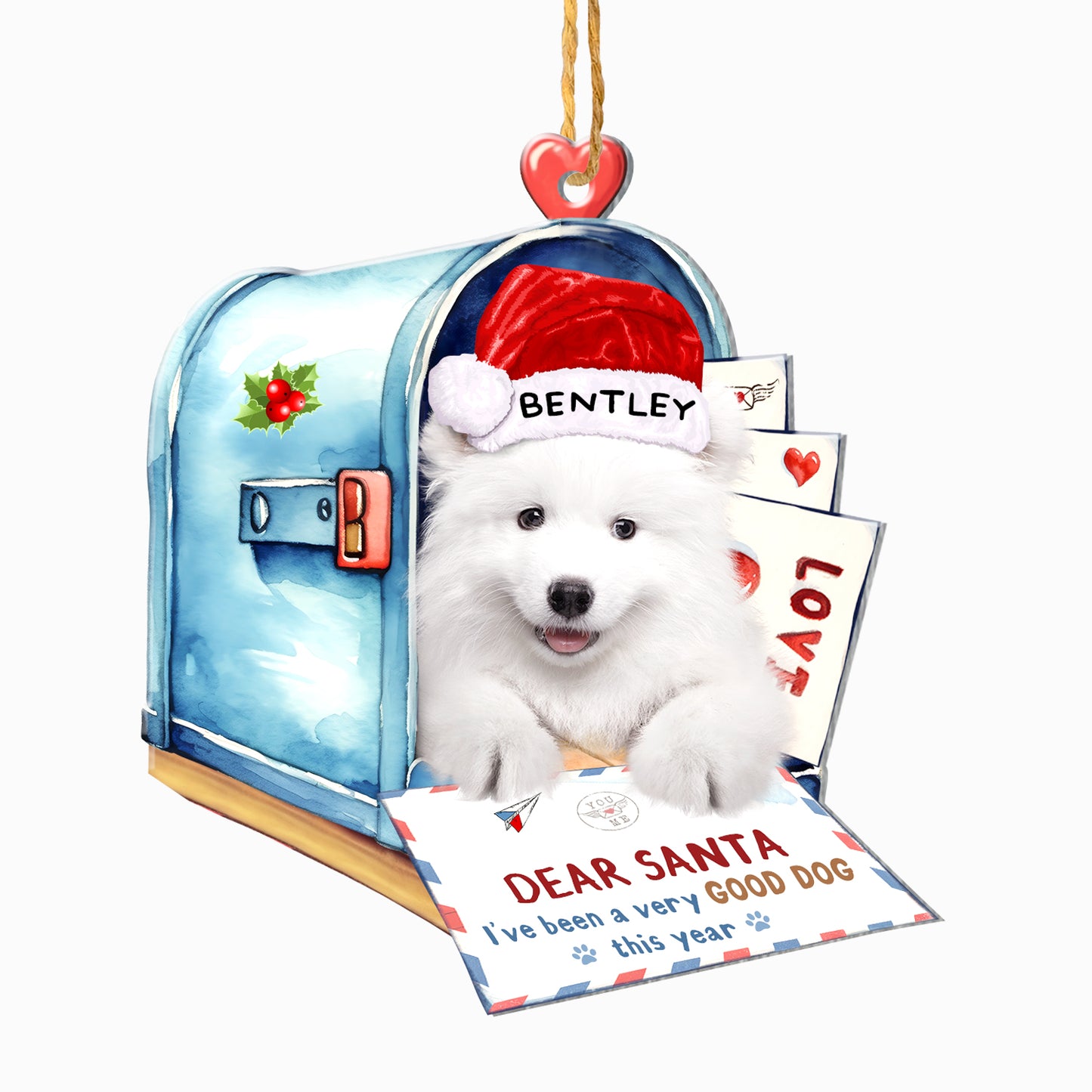 Personalized Samoyed In Mailbox Christmas Aluminum Ornament