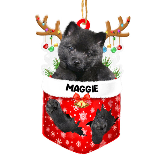 Personalized Schipperke In Snow Pocket Christmas Acrylic Ornament