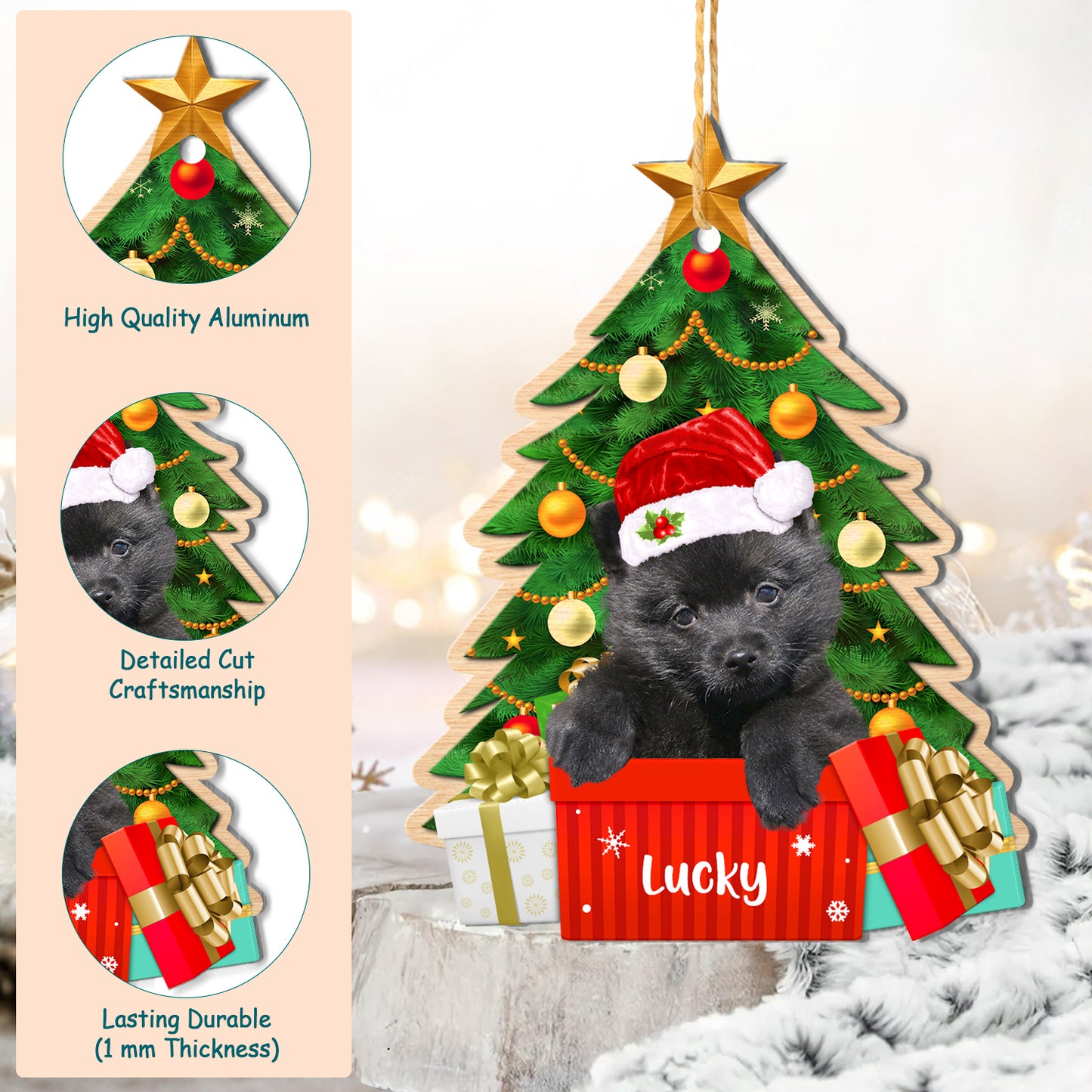 Personalized Schipperke Christmas Tree Aluminum Ornament