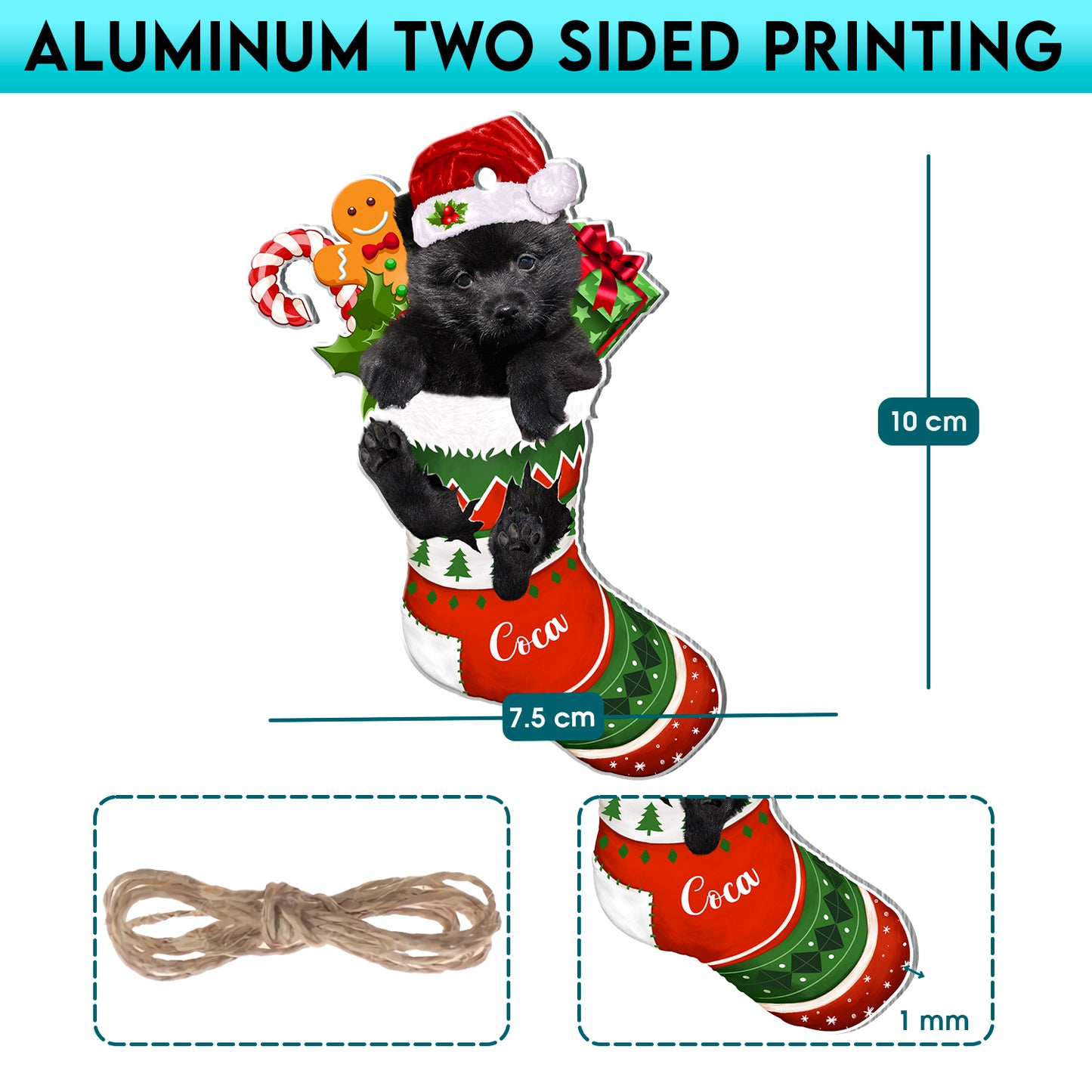 Personalized Schipperke In Christmas Stocking Aluminum Ornament