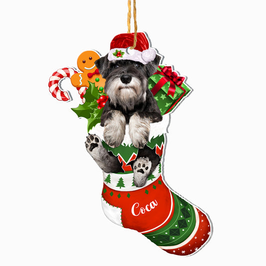 Personalized Schnauzer In Christmas Stocking Aluminum Ornament