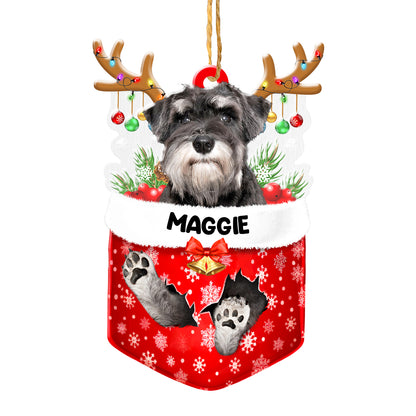 Personalized Black Schnoodle In Snow Pocket Christmas Acrylic Ornament