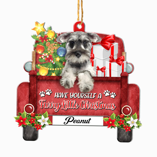 Personalized Grey Schnauzer Red Truck Christmas Aluminum Ornament