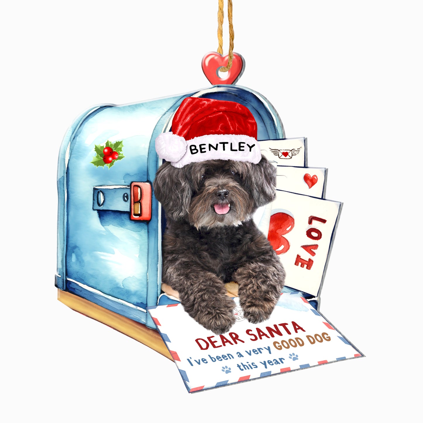 Personalized Black Schnoodle In Mailbox Christmas Aluminum Ornament