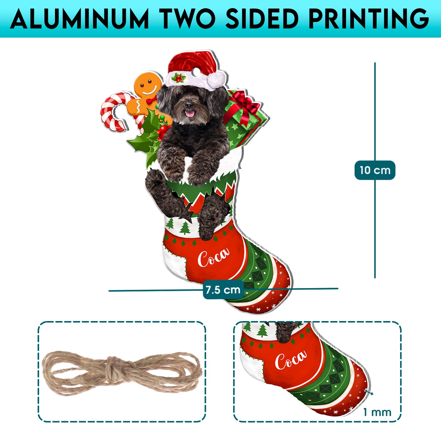 Personalized Black Schnoodle In Christmas Stocking Aluminum Ornament