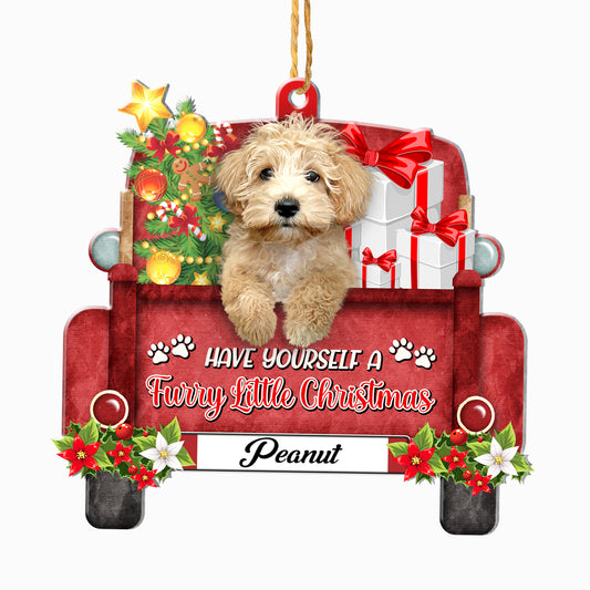 Personalized Cream Schnoodle Red Truck Christmas Aluminum Ornament