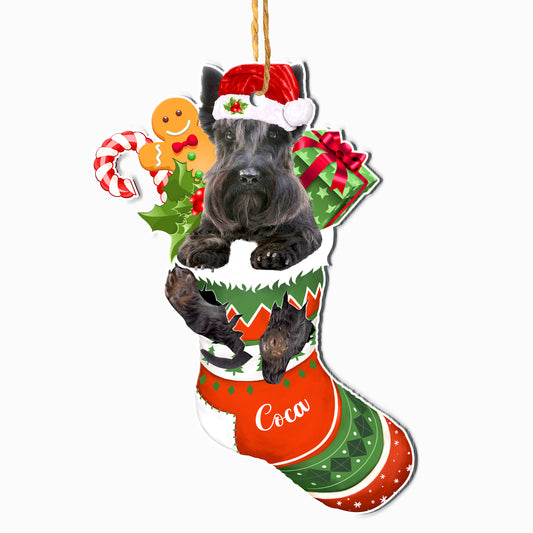 Personalized Scottish Terrier In Christmas Stocking Aluminum Ornament