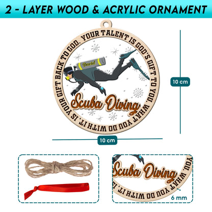 Personalized Scuba Diving 2-Layer Wood & Acrylic Christmas Ornament