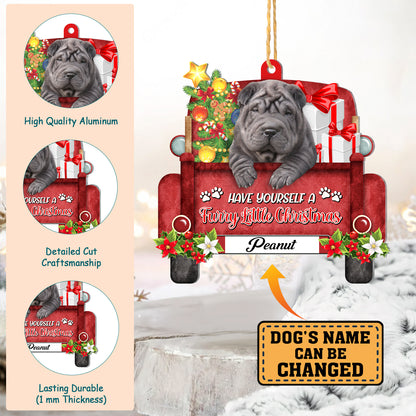 Personalized Black Shar Pei Red Truck Christmas Aluminum Ornament