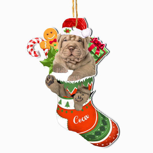 Personalized Shar Pei In Christmas Stocking Aluminum Ornament