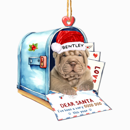 Personalized Shar Pei In Mailbox Christmas Aluminum Ornament
