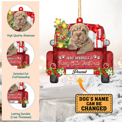 Personalized Shar Pei Red Truck Christmas Aluminum Ornament