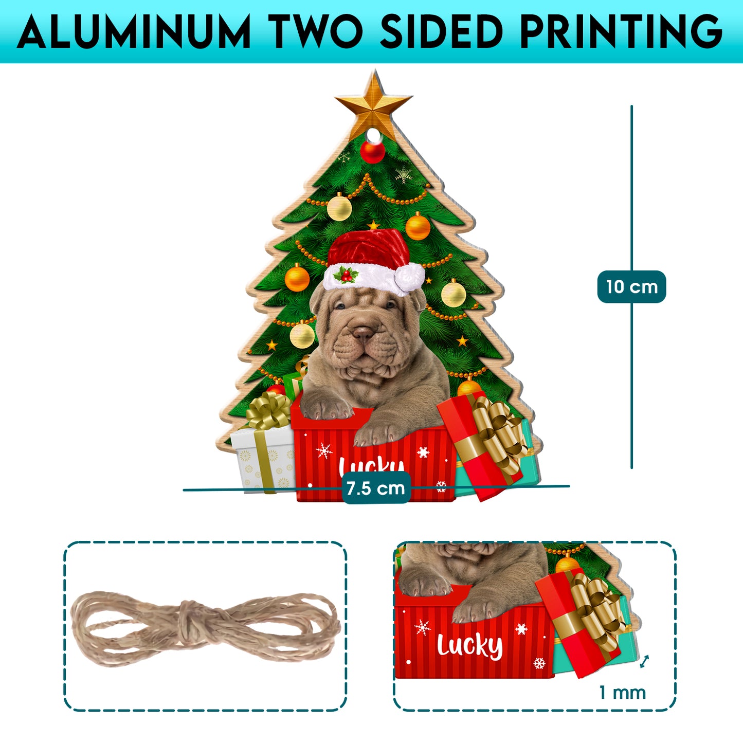 Personalized Shar Pei Christmas Tree Aluminum Ornament