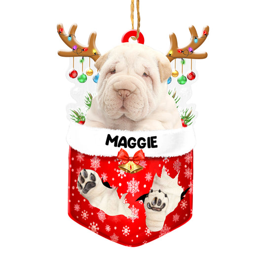 Personalized White Shar Pei In Snow Pocket Christmas Acrylic Ornament