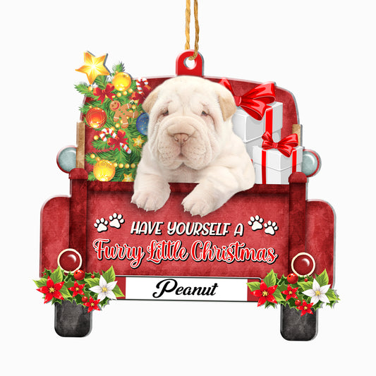 Personalized White Shar Pei Red Truck Christmas Aluminum Ornament