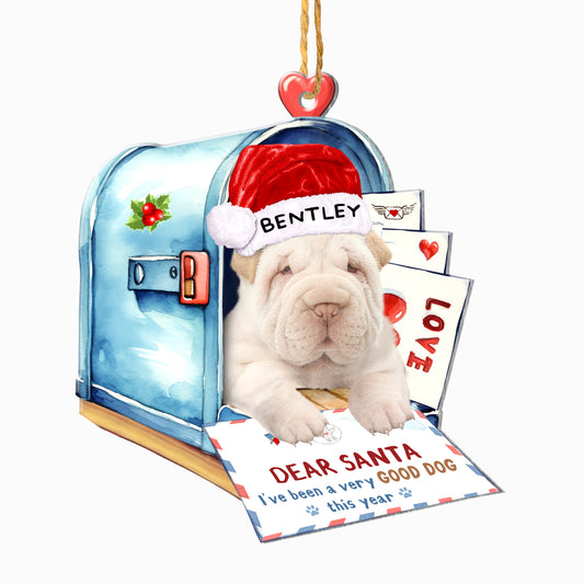 Personalized White Shar Pei In Mailbox Christmas Aluminum Ornament