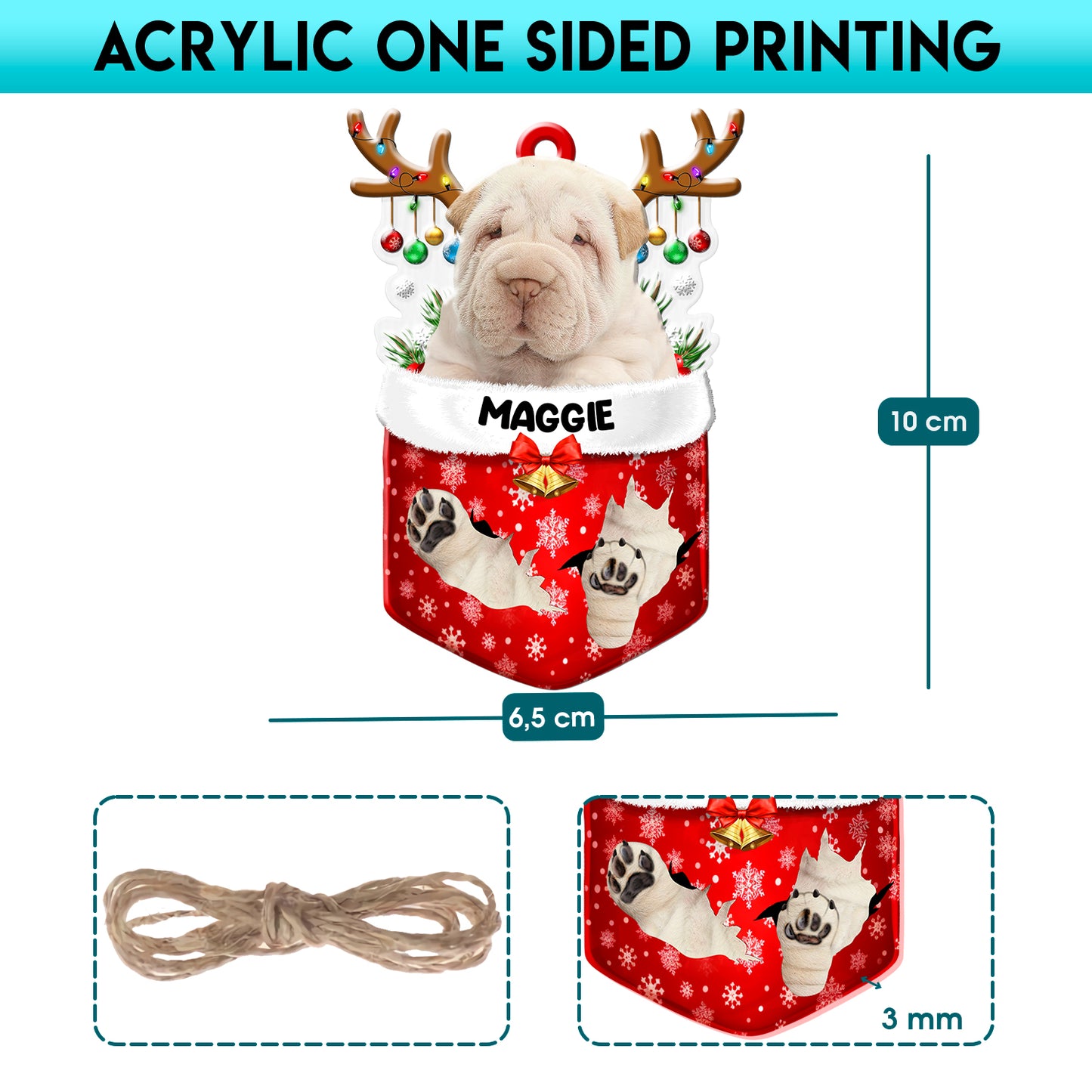 Personalized White Shar Pei In Snow Pocket Christmas Acrylic Ornament