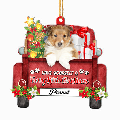 Personalized Shetland Sheepdog Red Truck Christmas Aluminum Ornament