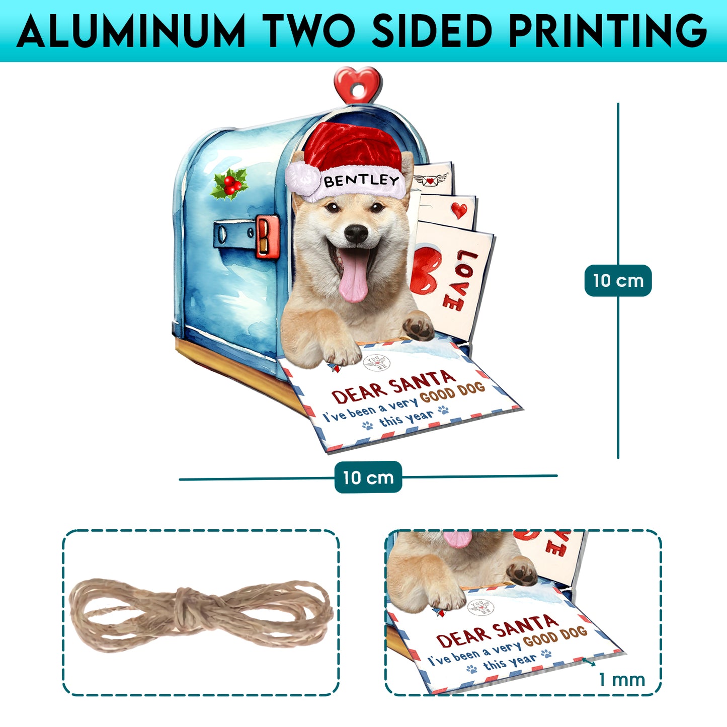 Personalized Shiba Inu In Mailbox Christmas Aluminum Ornament