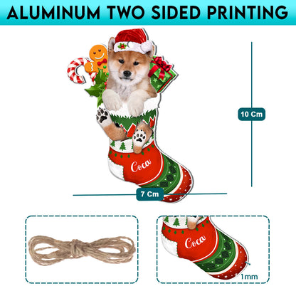 Personalized Shiba Inu In Christmas Stocking Aluminum Ornament