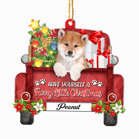 Personalized Shiba Inu Red Truck Christmas Aluminum Ornament