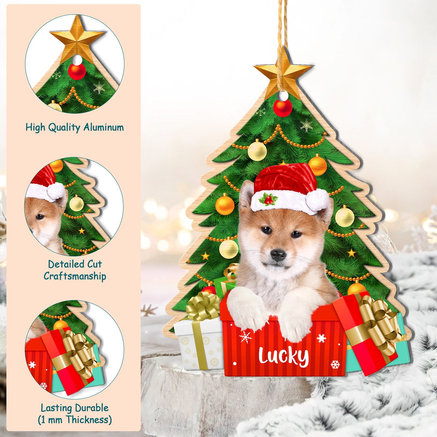 Personalized Shiba Inu Christmas Tree Aluminum Ornament