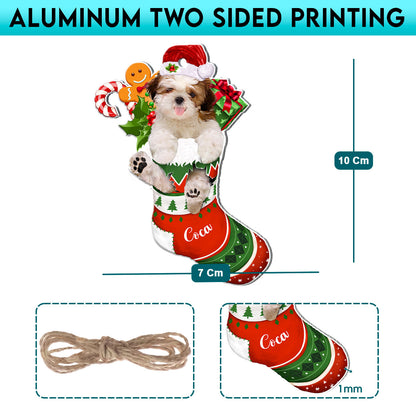 Personalized Shih Tzu In Christmas Stocking Aluminum Ornament