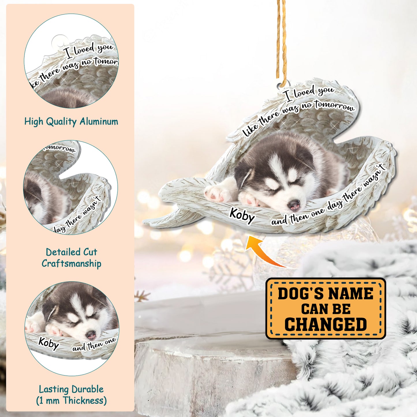 Personalized Siberian Husky Sleeping Angel Memorial Aluminum Ornament