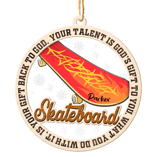 Personalized Skateboard 2-Layer Wood & Acrylic Christmas Ornament