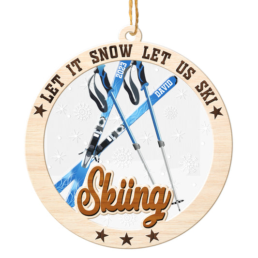 Personalized Skiing 2-Layer Wood & Acrylic Christmas Ornament