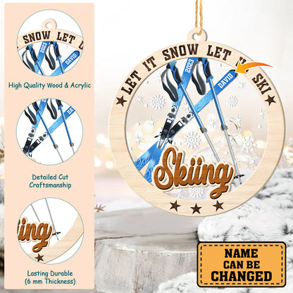 Personalized Skiing 2-Layer Wood & Acrylic Christmas Ornament