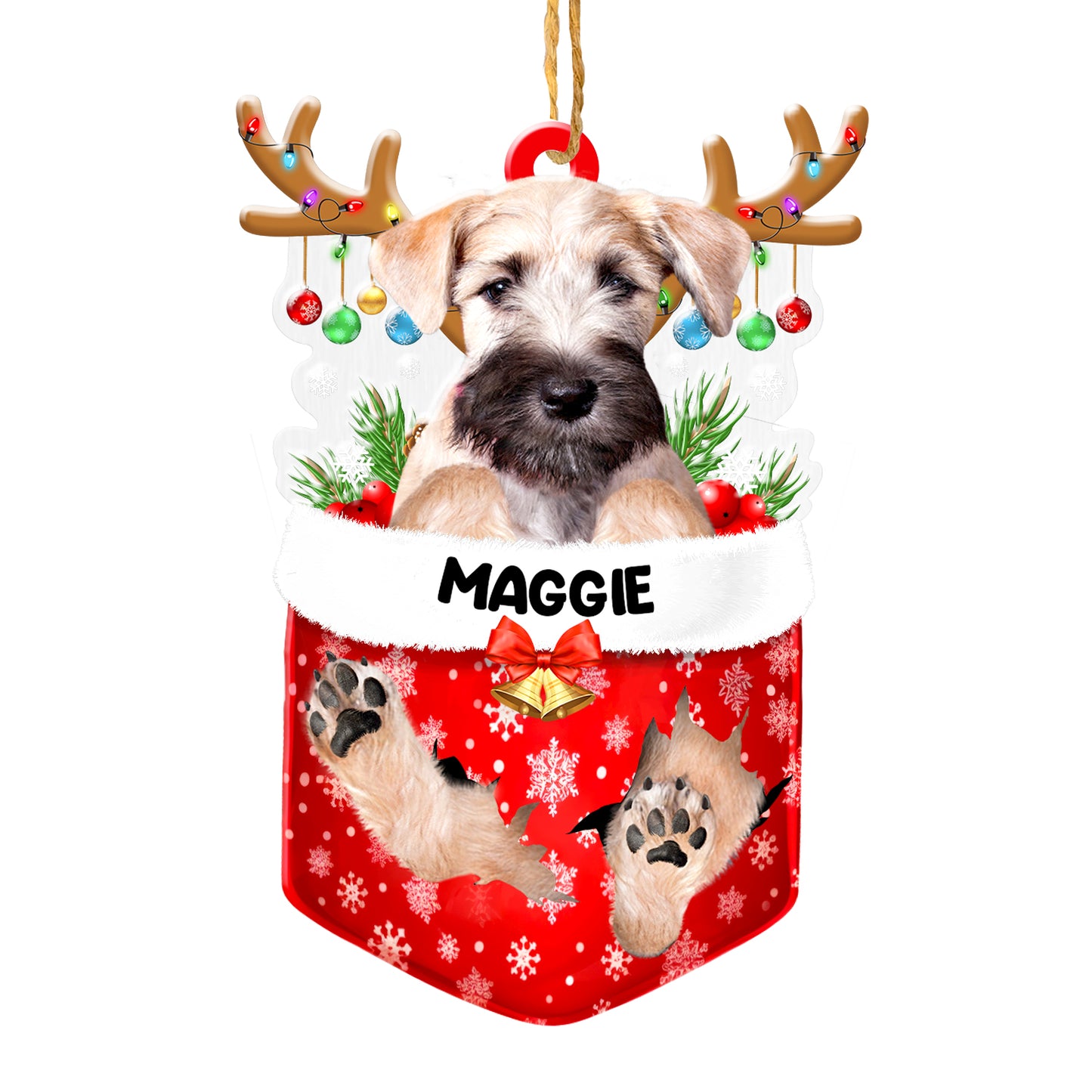 Personalized Soft Coated Wheaten Terrier In Snow Pocket Christmas Acrylic Ornament