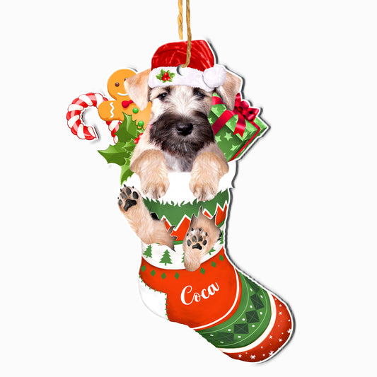 Personalized Soft Coated Wheaten Terrier In Christmas Stocking Aluminum Ornament