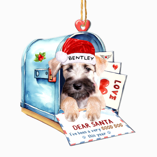 Personalized Soft Coated Wheaten Terrier In Mailbox Christmas Aluminum Ornament